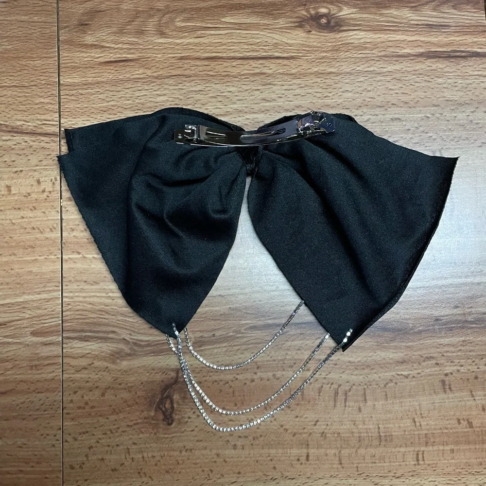 Oversized Velvet Bow French Barrette Hair Clip with Rhinestones